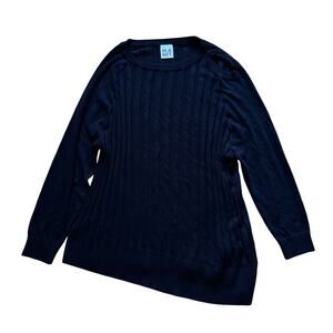 Planet by Lauren G Cut Out Shoulder Asymmetric Black Ribbed Sweater Lagenlook OS